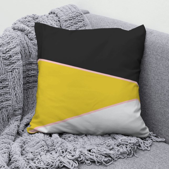 Coussin moderne rose jaune noir et blanc bloc de couleur (Créateur téléchargé)