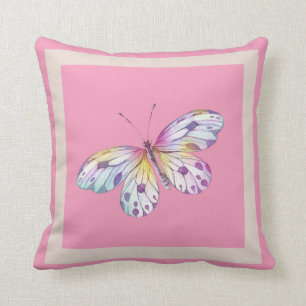 Coussin Moderne rougissent le papillon rose d'aquarelle de