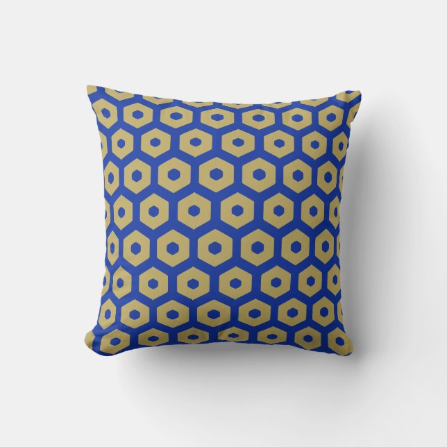 Coussin Moderne Royal Blue Gold Beehive Geo Motif (Recto)