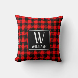 Coussin Moderne Russe Rouge Buffalo Plaid À damiers Monogr