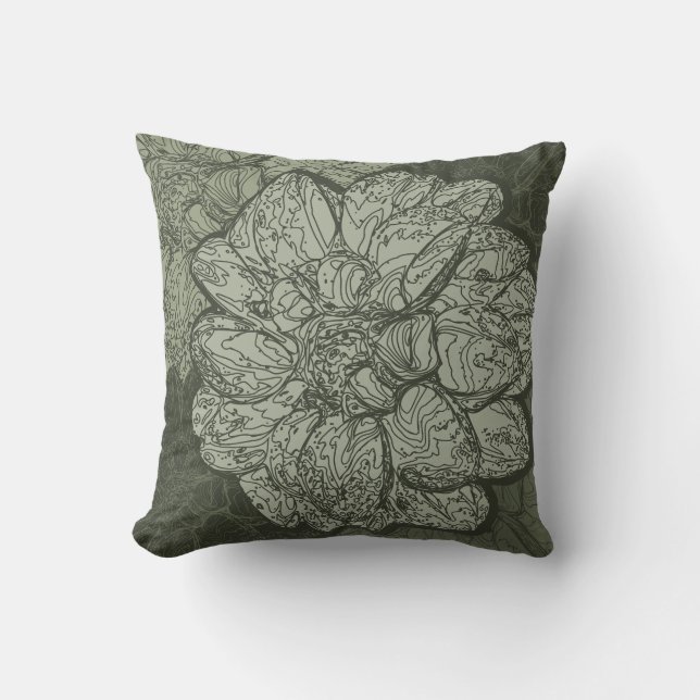 Coussin Moderne Sage Vert Floral Dahlia Motif (Recto)