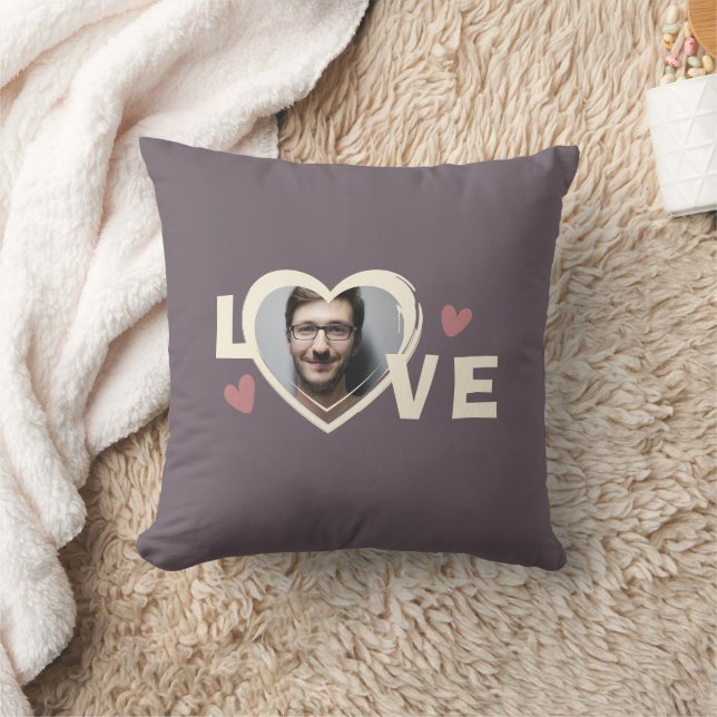 Coussin Moderne Simple Personnalisé Photo Love Coeur (Couverture)