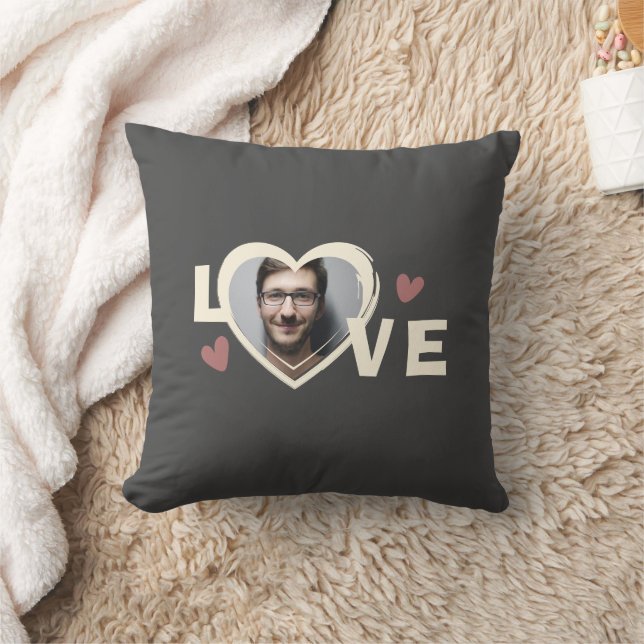 Coussin Moderne Simple Personnalisé Photo Love Coeur (Couverture)