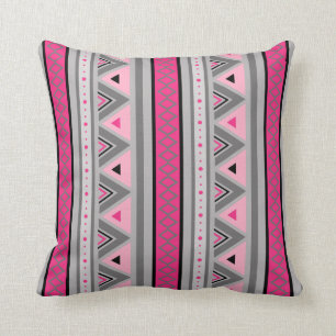 Coussin Moderne Southwestern Géométrique, rose et gris T