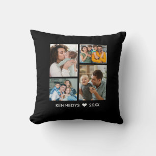 Coussin Moderne souvenir de famille à 4 photos en noir