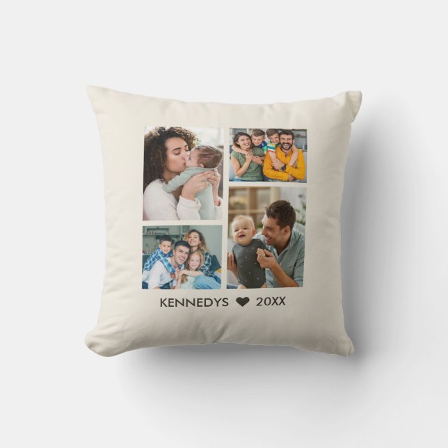 Coussin Moderne souvenir de nom de famille en collage de 4 (Recto)