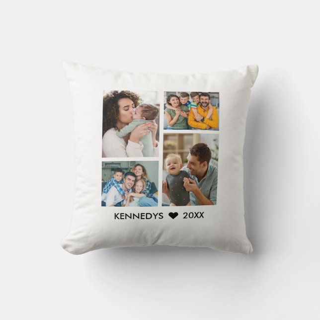 Coussin Moderne souvenir de nom de famille en collage de 4 (Recto)