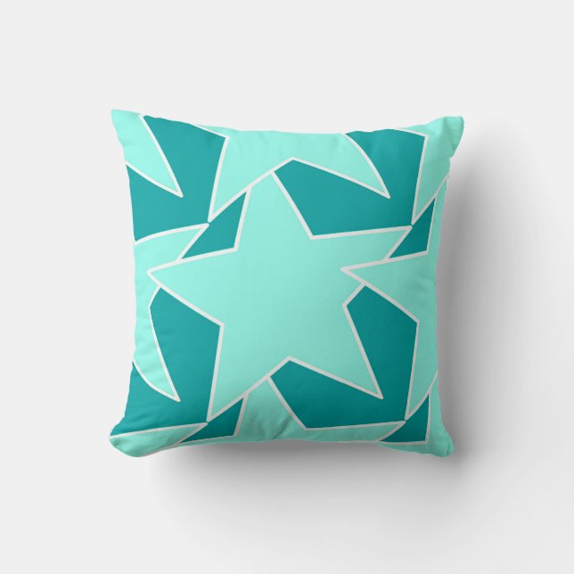 Coussin Moderne Star Géométrique - Aqua et turquoise (Recto)