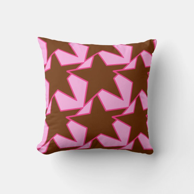 Coussin Moderne Star Géométrique - brun foncé et rose (Recto)