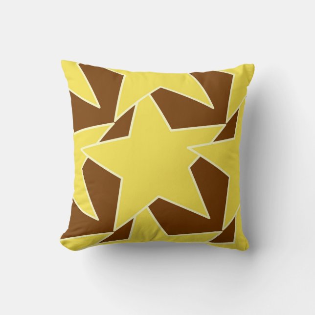 Coussin Moderne Star Géométrique - moutarde or et brun (Recto)