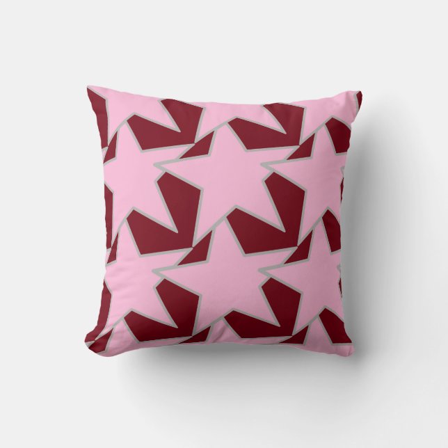 Coussin Moderne Star Géométrique - rose et bordeaux (Recto)
