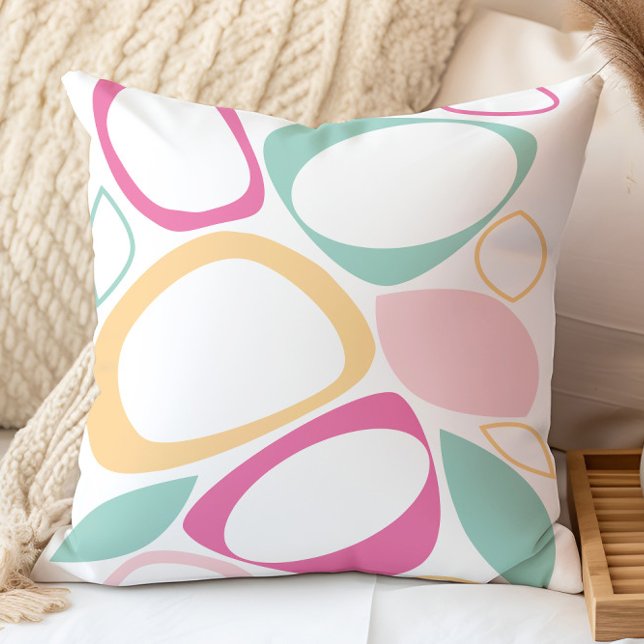 Coussin Moderne Style Abstrait Aqua Rose Jaune (Créateur téléchargé)