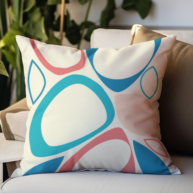 Coussin Moderne Stylish Blue Peach Turquoise Abstrait Moti (Créateur téléchargé)