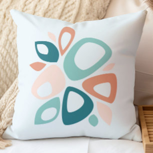 Coussin Moderne Stylish Peach Saumon Turquoise Motif Abstr
