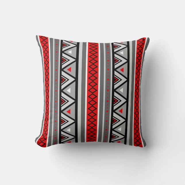 Coussin Moderne Sud-Ouest Géométrique, rouge et gris / gri (Recto)
