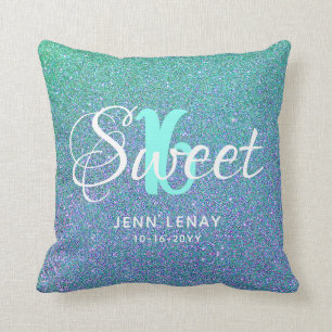 Coussin Moderne Sweet 16 Parties scintillant Aqua Turquois