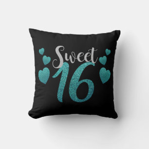 Coussin Moderne Sweet 16e Anniversaire de fête Black Grung