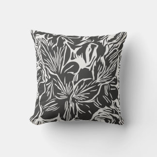 Coussin Moderne tendance chic abstrait noir et blanc flora