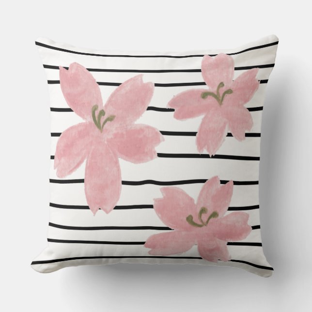 Coussin Moderne tendance noir rayures blanches rayures jap (Recto)
