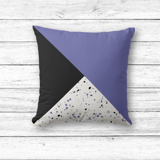 Coussin Moderne tendance Périwinkle Noir Terrazzo (Créateur téléchargé)