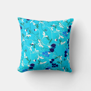 Coussin Moderne Turquoise Bleu & Blanc Floral Flourdissant