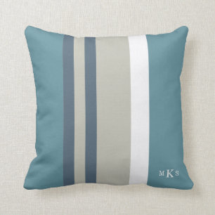 Coussin Moderne Turquoise bleu et tan rayé Personnalisé