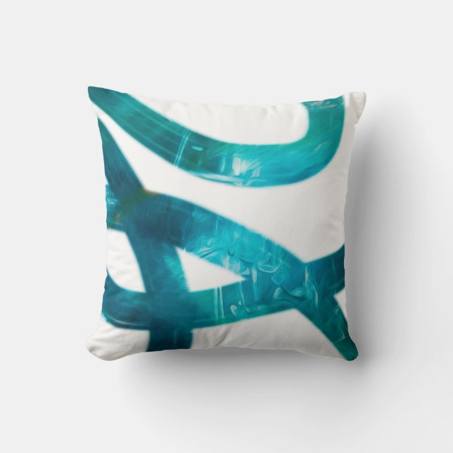 Coussin moderne turquoise et peinte en blanc (Recto)