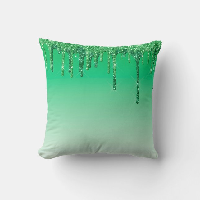 Coussin Moderne vert de Noël Glamour Glitter qui dégouline (Recto)
