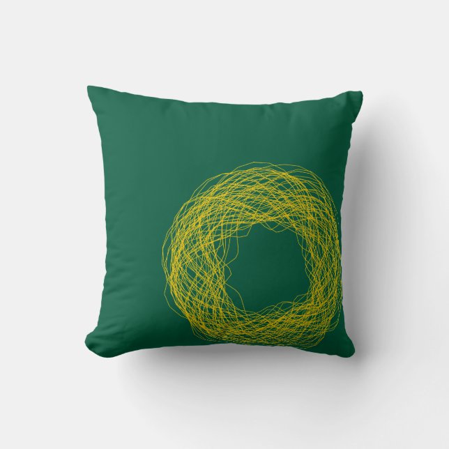 Coussin Moderne vert profond et jaune décentré Psychedeli (Recto)