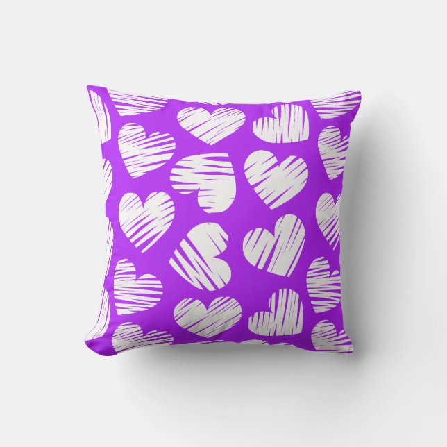 Coussin Moderne violet blanc Doodled Heart Valentine's Day (Recto)