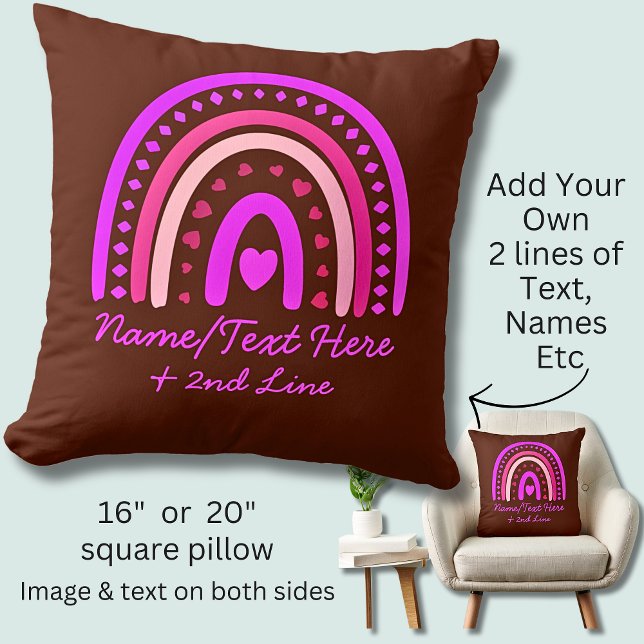 Coussin Modifier le texte Ajouter le nom Boho Rainbow Hear (Créateur téléchargé)