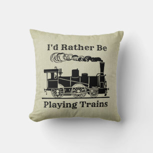 Coussin Modifier le texte Je préfère jouer Trains Railroad