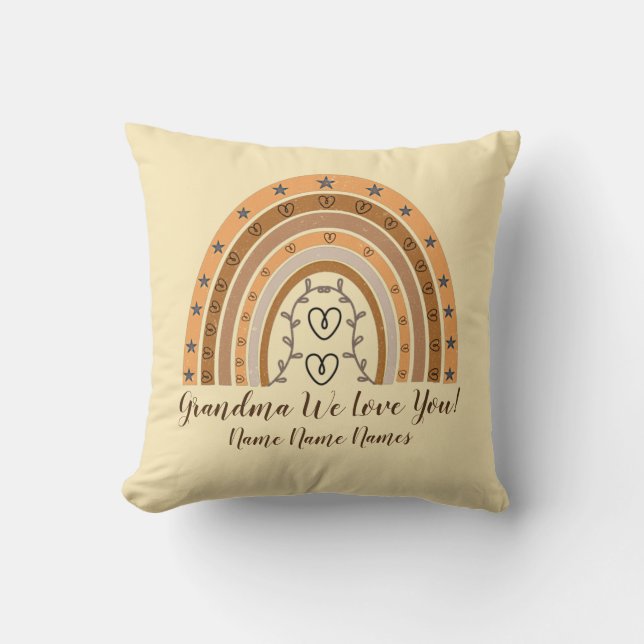 Coussin Modifier les noms Texte Brown Boho Rainbow Heart G (Recto)