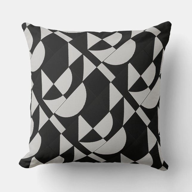 Coussin Modulaire Noir Écho Géométrique Noir Blanc Coton  (Recto)