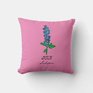 Coussin Mois de naissance Juillet Fleur de Larkspur