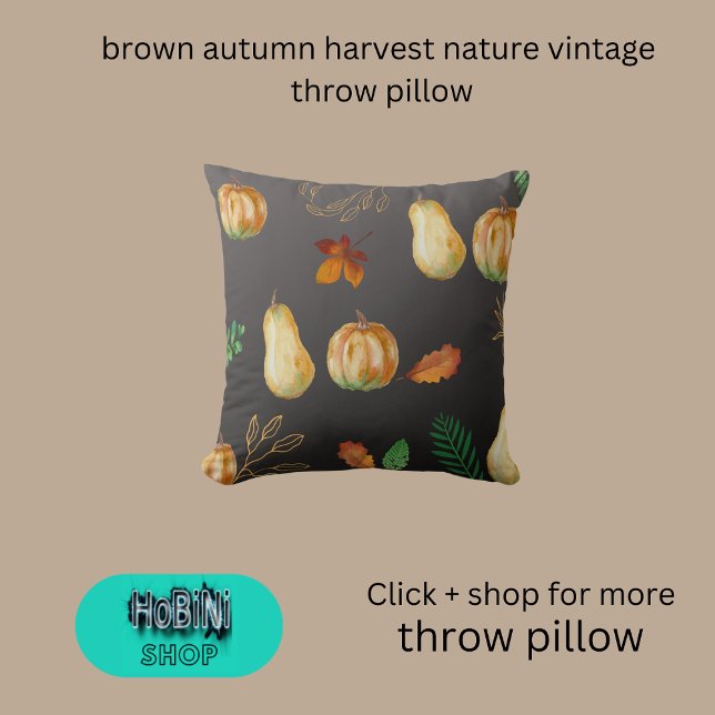 Coussin moisson automne brun nature vintage (brown autumn harvest nature vintage throw pillow)
