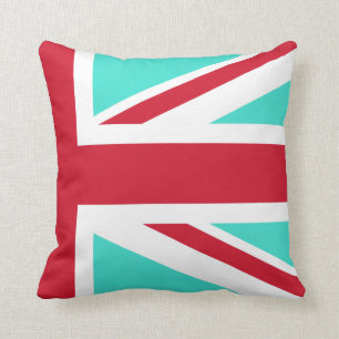 Coussin Moitié Turquoise et Union Jack rouge