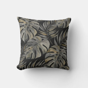 Coussin Moku Island Aquarelle Hawaïenne Monstera - Noir