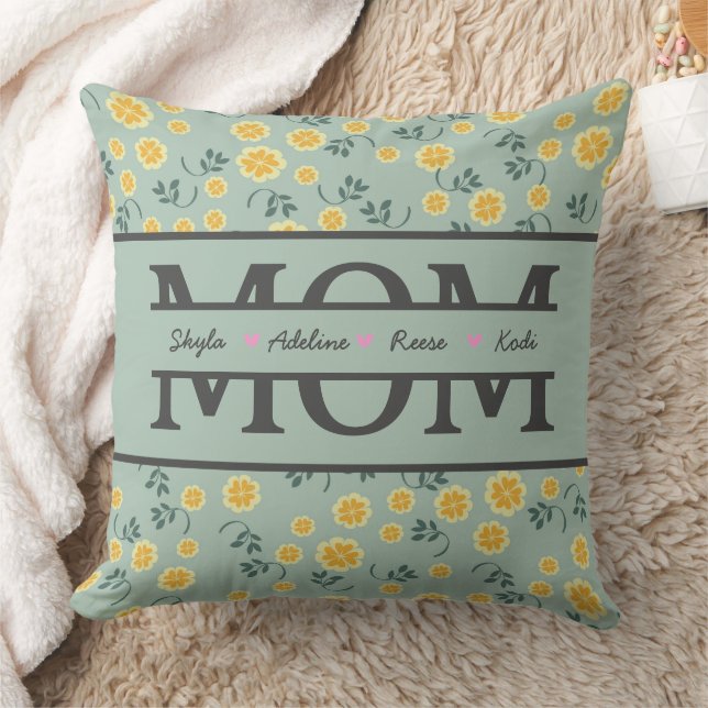 Coussin MOM avec 4 enfants nom Fête des mères (Couverture)