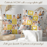 Coussin MOM Custom 12 Photo Collage moderne Marigold Jaune<br><div class="desc">Fêtez le voyage remarquable de la maternité avec notre Coussin de collection photo MOM Moderne - un mélange de style, de sentiment et de personnalisation. Ce charmant coussin est le cadeau parfait de la Fête des Mères, qui capte des souvenirs précieux dans un design audacieux et moderne que les mamans...</div>