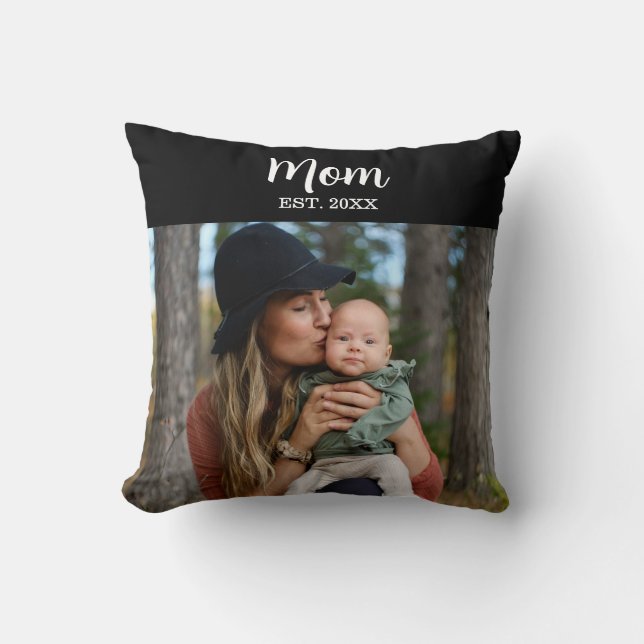 Coussin Mom Est. Script Photo Throw Pillow (Recto)