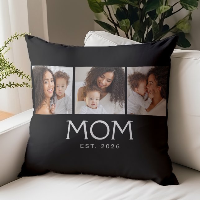 Coussin Mom Established Modern Typography Black 3 Photo  (Créateur téléchargé)