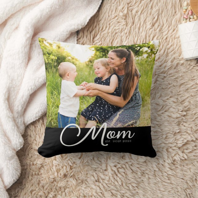 Coussin Mom Established Script Black Photo  (Couverture)