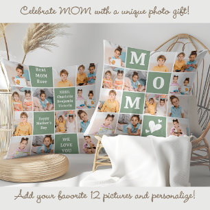 Coussin MOM Personnalisé 12 Photo Collage Fête des Mères