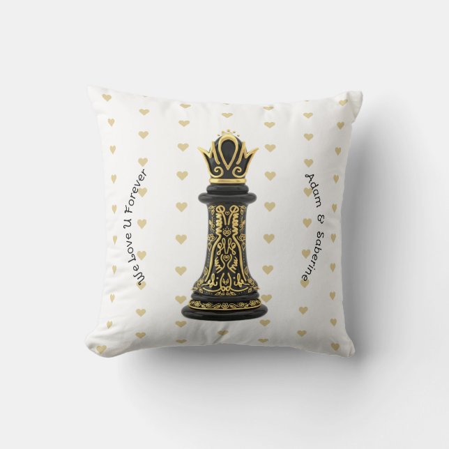 Coussin MOM Queen of my life, Golden Script Black Chess  (Recto)