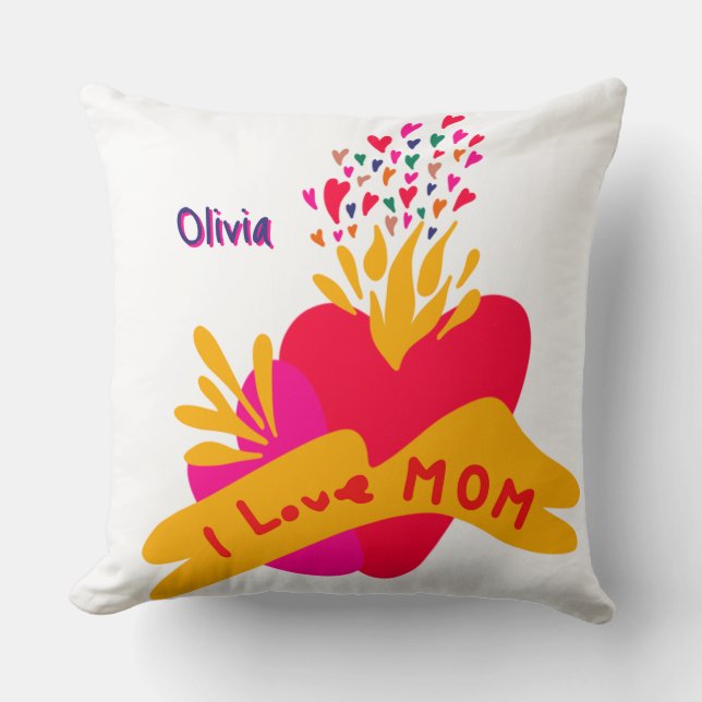 Coussin Mom with colorful hearts (Recto)