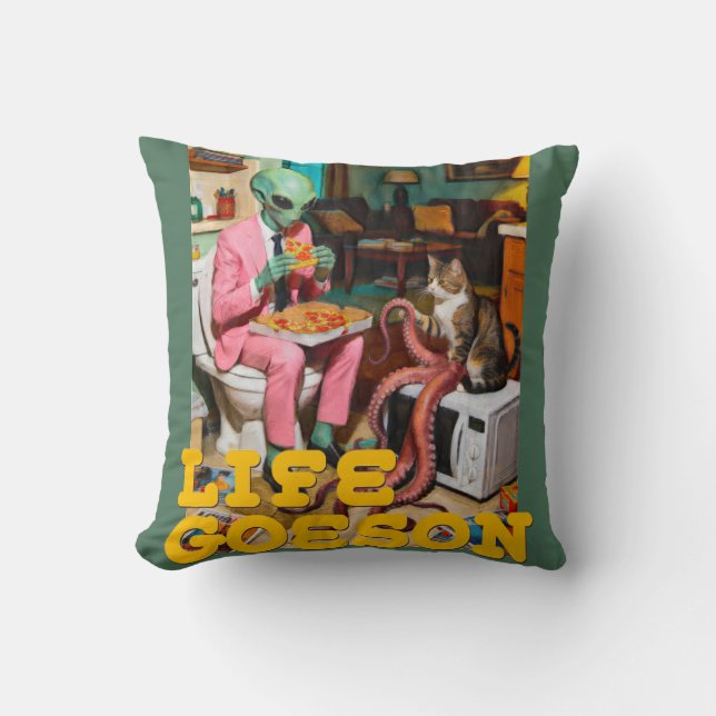 Coussin Moment surréaliste d'alien pizza  (Recto)