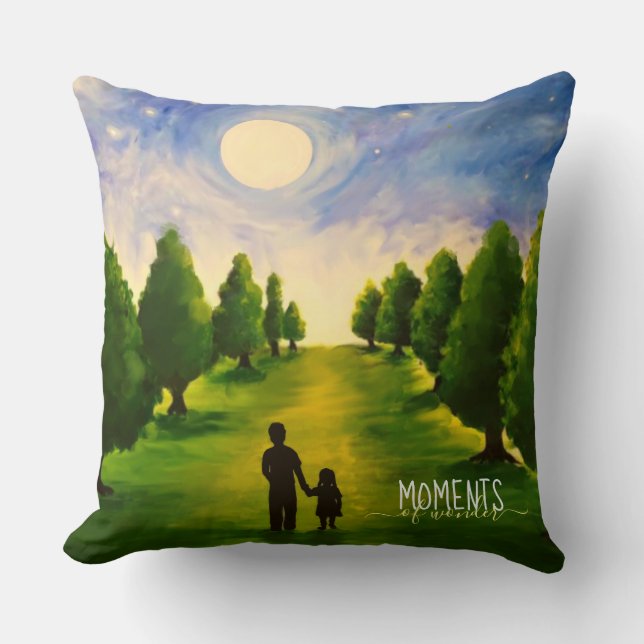 Coussin Moments d'émerveillement Lune marche dans les bois (Recto)