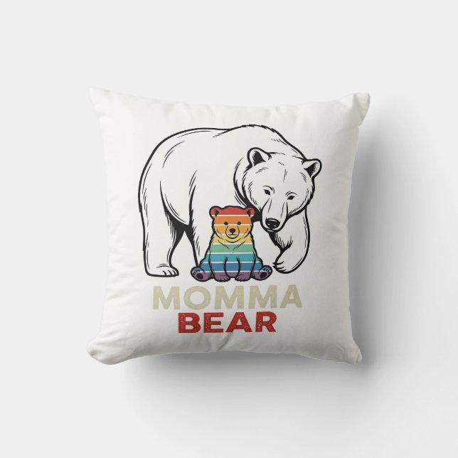 Coussin Momma Bear Arc-en-ciel Design de T-shirt avec Grav (Recto)