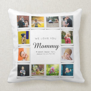 Coussin Mommy Birthday Photo Collage Modèle Blanc